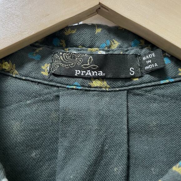 PrAna Womens Salinda Ditsy Floral Button Up Top Size S Olive Organic Cotton - Picture 9 of 10
